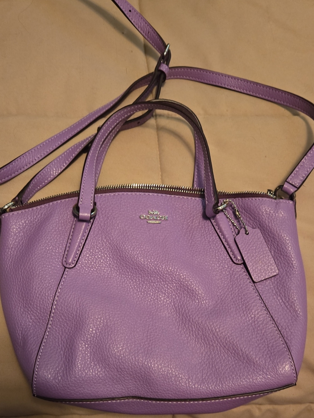 NWT Coach Lavender Pebbled Leather Satchel with Top Handles and Crossbody Strap
